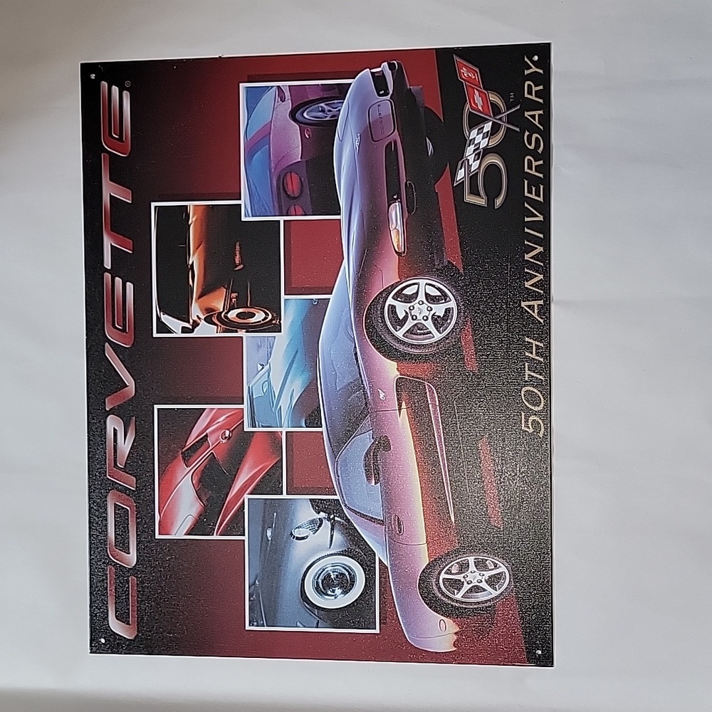 50th Anniversary Maroon Red Corvette Metal Sign Rectangular 16"x12.5" Wall Decor